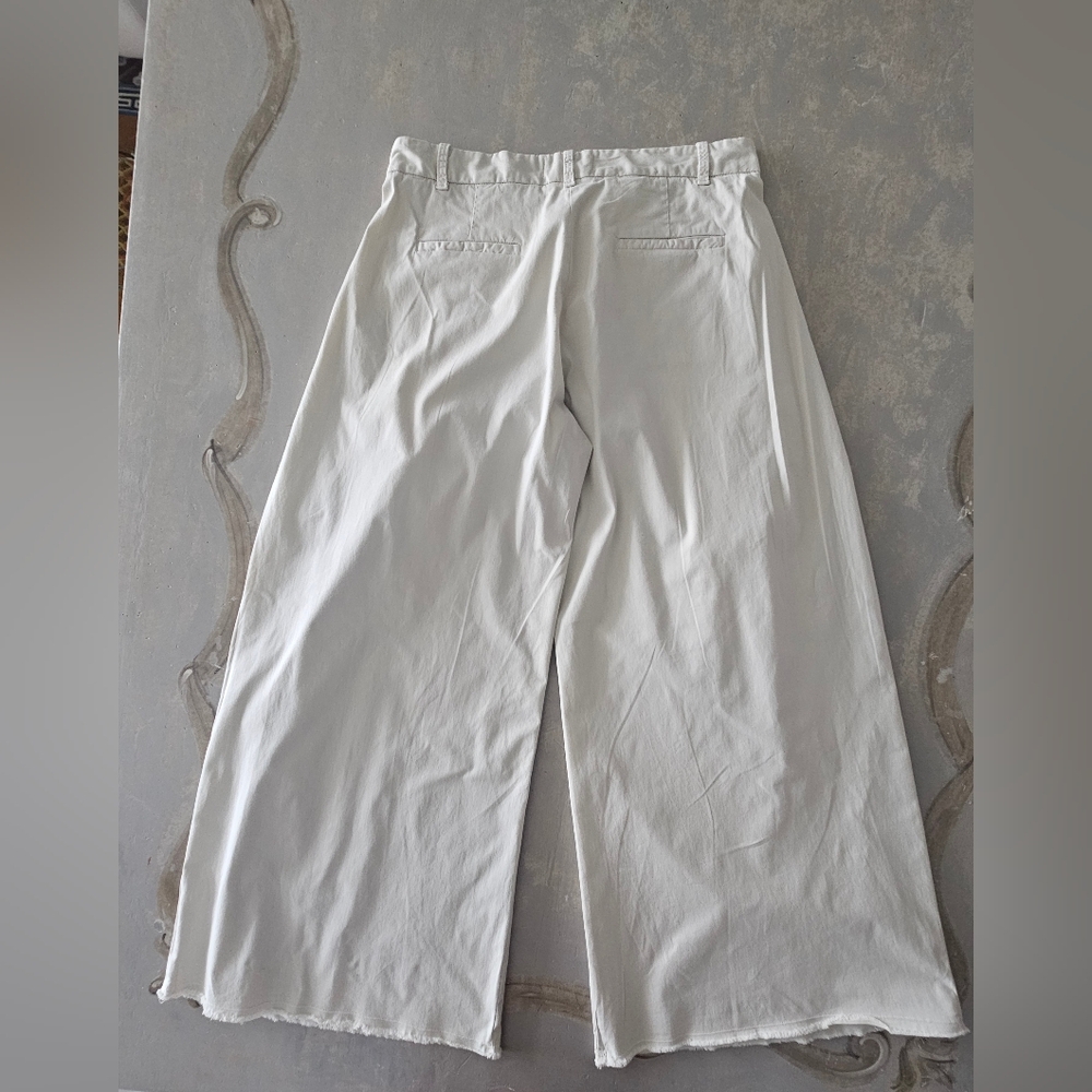 Nili Lotan Dilon Buff Pleated High Waist Ultra Wide Leg Raw Hem Khaki Pants - Picture 9 of 15